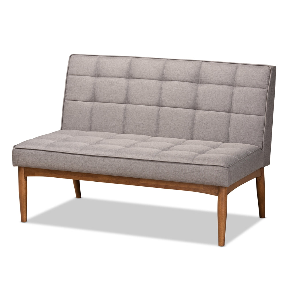 Baxton Studio Sanford Mid-Century Modern Grey Fabric Upholstered And Walnut Brown Finished Wood 2-Piece Dining Nook Banquette Set