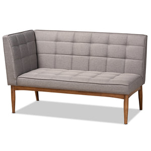 Baxton Studio Sanford Mid-Century Modern Grey Fabric Upholstered And Walnut Brown Finished Wood 2-Piece Dining Nook Banquette Set