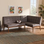 Load image into Gallery viewer, Baxton Studio Sanford Mid-Century Modern Grey Fabric Upholstered And Walnut Brown Finished Wood 2-Piece Dining Nook Banquette Set
