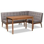 Load image into Gallery viewer, Baxton Studio Sanford Mid-Century Modern Grey Fabric Upholstered And Walnut Brown Finished Wood 3-Piece Dining Nook Set
