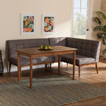 Load image into Gallery viewer, Baxton Studio Sanford Mid-Century Modern Grey Fabric Upholstered And Walnut Brown Finished Wood 3-Piece Dining Nook Set
