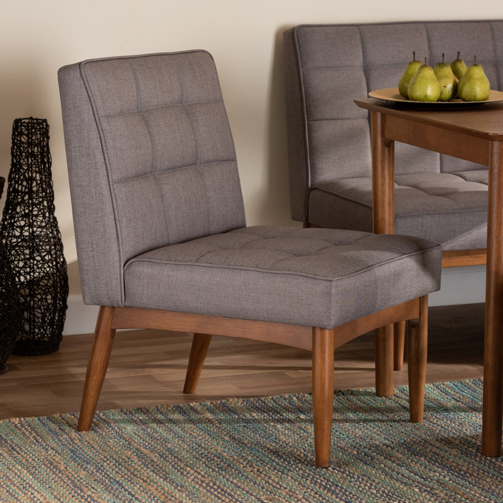 Baxton Studio Sanford Mid-Century Modern Grey Fabric Upholstered And Walnut Brown Finished Wood Dining Chair