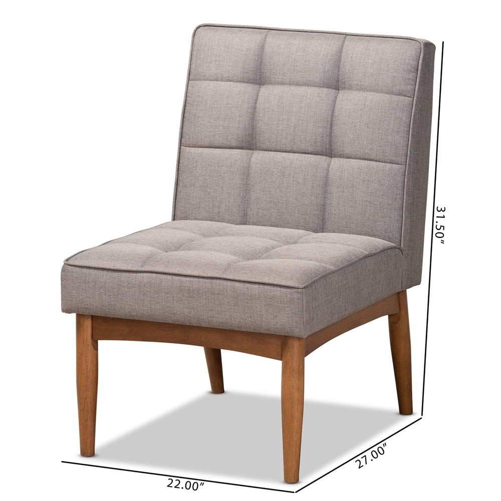 Baxton Studio Sanford Mid-Century Modern Grey Fabric Upholstered And Walnut Brown Finished Wood Dining Chair