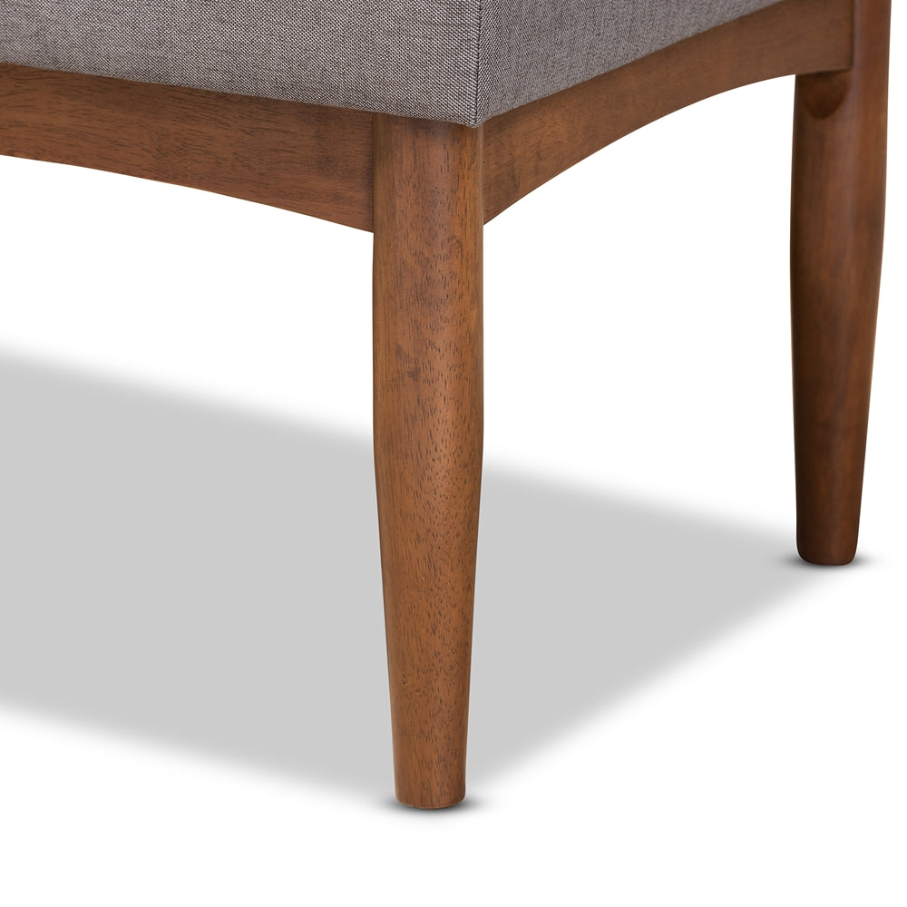 BAXTON STUDIO SANFORD MID-CENTURY MODERN GREY FABRIC UPHOLSTERED AND WALNUT BROWN FINISHED WOOD DINING BENCH