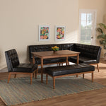 Load image into Gallery viewer, Baxton Studio Sanford Mid-Century Modern Dark Brown Faux Leather Upholstered And Walnut Brown Finished Wood 5-Piece Dining Nook Set
