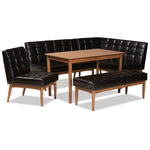 Load image into Gallery viewer, Baxton Studio Sanford Mid-Century Modern Dark Brown Faux Leather Upholstered And Walnut Brown Finished Wood 5-Piece Dining Nook Set
