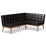 Load image into Gallery viewer, Baxton Studio Sanford Mid-Century Modern Dark Brown Faux Leather Upholstered And Walnut Brown Finished Wood 2-Piece Dining Nook Banquette Set
