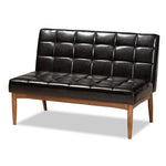 Load image into Gallery viewer, Baxton Studio Sanford Mid-Century Modern Dark Brown Faux Leather Upholstered And Walnut Brown Finished Wood 2-Piece Dining Nook Banquette Set
