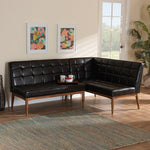 Load image into Gallery viewer, Baxton Studio Sanford Mid-Century Modern Dark Brown Faux Leather Upholstered And Walnut Brown Finished Wood 2-Piece Dining Nook Banquette Set
