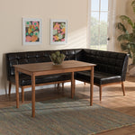 Load image into Gallery viewer, Baxton Studio Sanford Mid-Century Modern Dark Brown Faux Leather Upholstered And Walnut Brown Finished Wood 3-Piece Dining Nook Set
