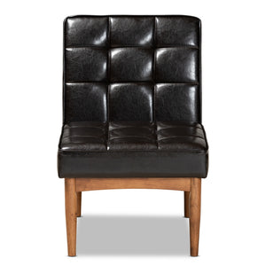 Baxton Studio Sanford Mid-Century Modern Dark Brown Faux Leather Upholstered And Walnut Brown Finished Wood Dining Chair