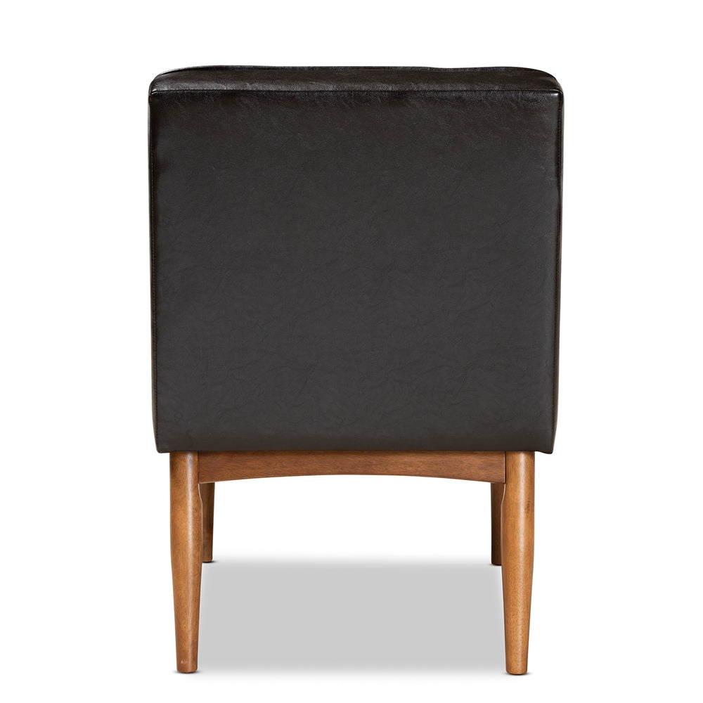 Baxton Studio Sanford Mid-Century Modern Dark Brown Faux Leather Upholstered And Walnut Brown Finished Wood Dining Chair