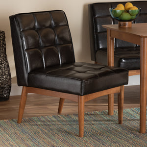 Baxton Studio Sanford Mid-Century Modern Dark Brown Faux Leather Upholstered And Walnut Brown Finished Wood Dining Chair