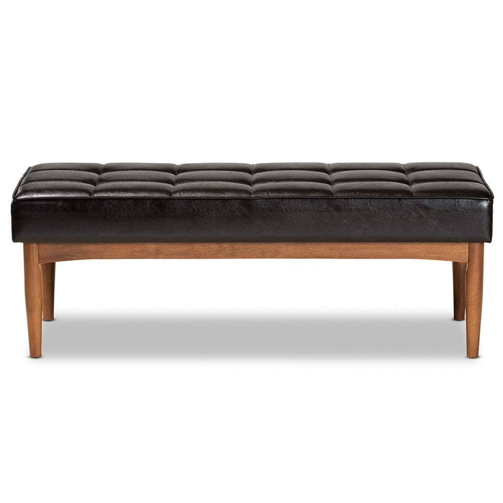 Baxton Studio Sanford Mid-Century Modern Dark Brown Faux Leather Upholstered And Walnut Brown Finished Wood Dining Bench