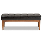 Load image into Gallery viewer, Baxton Studio Sanford Mid-Century Modern Dark Brown Faux Leather Upholstered And Walnut Brown Finished Wood Dining Bench
