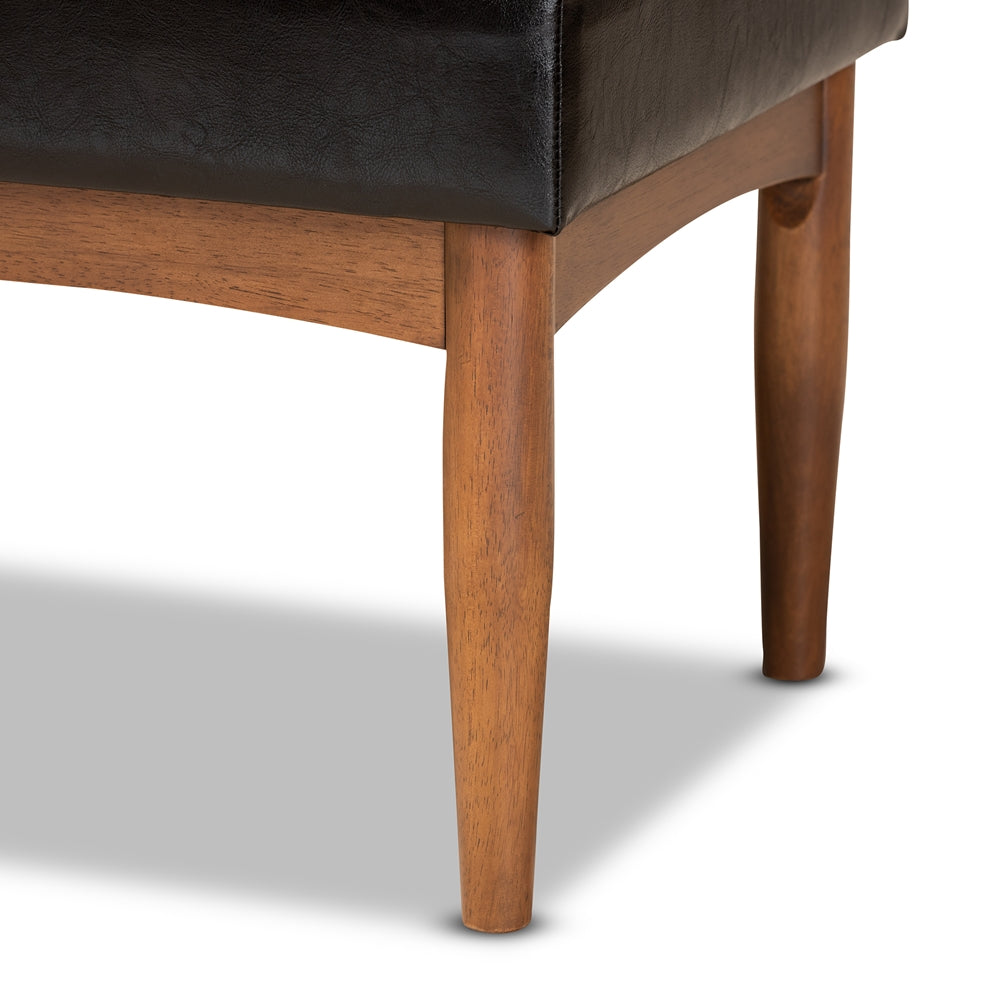 BAXTON STUDIO SANFORD MID-CENTURY MODERN DARK BROWN FAUX LEATHER UPHOLSTERED AND WALNUT BROWN FINISHED WOOD DINING BENCH