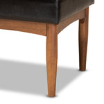 Load image into Gallery viewer, BAXTON STUDIO SANFORD MID-CENTURY MODERN DARK BROWN FAUX LEATHER UPHOLSTERED AND WALNUT BROWN FINISHED WOOD DINING BENCH
