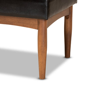 BAXTON STUDIO SANFORD MID-CENTURY MODERN DARK BROWN FAUX LEATHER UPHOLSTERED AND WALNUT BROWN FINISHED WOOD DINING BENCH