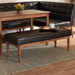 Load image into Gallery viewer, Baxton Studio Sanford Mid-Century Modern Dark Brown Faux Leather Upholstered And Walnut Brown Finished Wood Dining Bench
