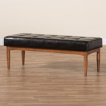 Load image into Gallery viewer, Baxton Studio Sanford Mid-Century Modern Dark Brown Faux Leather Upholstered And Walnut Brown Finished Wood Dining Bench
