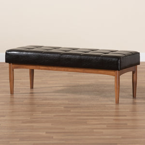 Baxton Studio Sanford Mid-Century Modern Dark Brown Faux Leather Upholstered And Walnut Brown Finished Wood Dining Bench