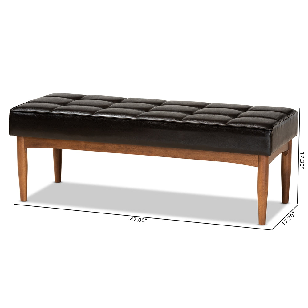 Baxton Studio Sanford Mid-Century Modern Dark Brown Faux Leather Upholstered And Walnut Brown Finished Wood Dining Bench