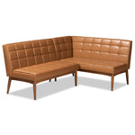 Load image into Gallery viewer, Baxton Studio Sanford Mid-Century Modern Tan Faux Leather Upholstered And Walnut Brown Finished Wood 2-Piece Dining Nook Banquette Set
