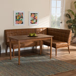 Load image into Gallery viewer, Baxton Studio Sanford Mid-Century Modern Tan Faux Leather Upholstered And Walnut Brown Finished Wood 3-Piece Dining Nook Set
