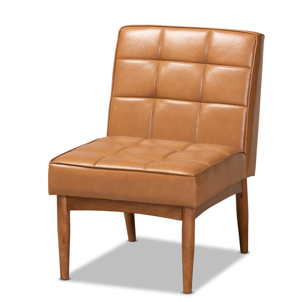 Baxton Studio Sanford Mid-Century Modern Tan Faux Leather Upholstered And Walnut Brown Finished Wood Dining Chair