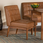 Load image into Gallery viewer, Baxton Studio Sanford Mid-Century Modern Tan Faux Leather Upholstered And Walnut Brown Finished Wood Dining Chair
