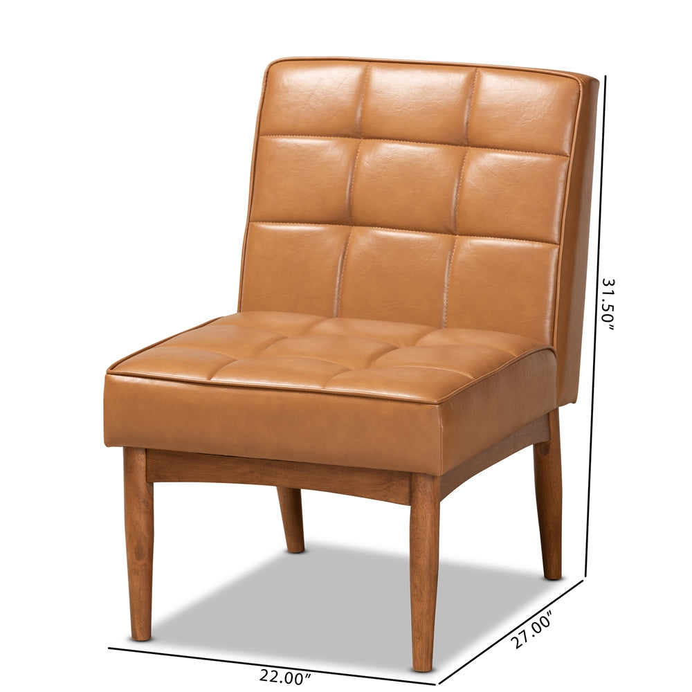 Baxton Studio Sanford Mid-Century Modern Tan Faux Leather Upholstered And Walnut Brown Finished Wood Dining Chair