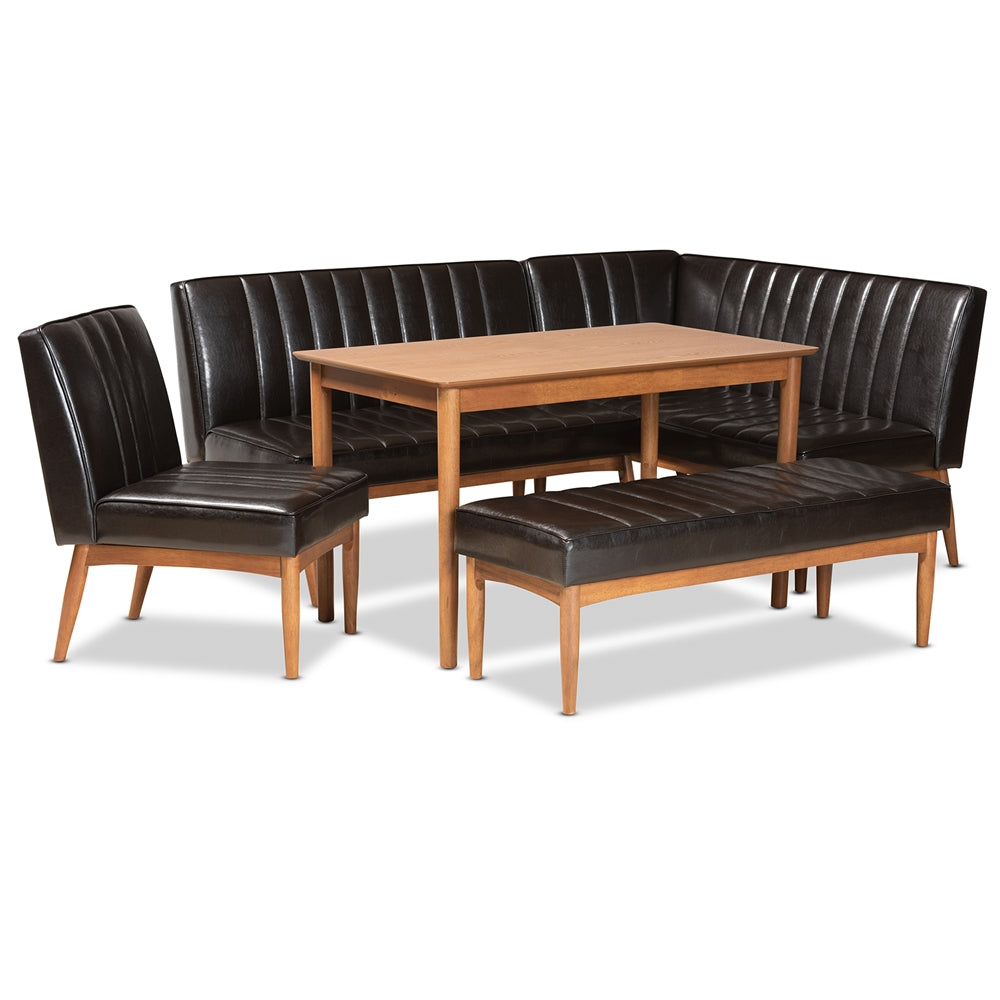 Baxton Studio Daymond Mid-Century Modern Faux Leather Upholstered and Finished Wood 5-Piece Dining Nook Set