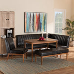 Load image into Gallery viewer, Baxton Studio Daymond Mid-Century Modern Dark Brown Faux Leather Upholstered And Walnut Brown Finished Wood 5-Piece Dining Nook Set
