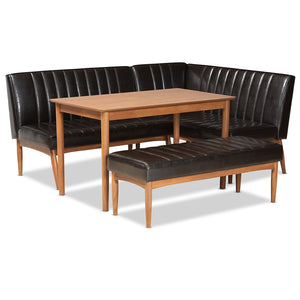 Baxton Studio Daymond Mid-Century Modern Faux Leather Upholstered and Finished Wood 4-Piece Dining Nook Set