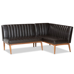 Baxton Studio Daymond Mid-Century Modern Faux Leather Upholstered and Finished Wood 2-Piece Dining Nook Banquette Set