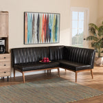 Load image into Gallery viewer, Baxton Studio Daymond Mid-Century Modern Dark Brown Faux Leather Upholstered And Walnut Brown Finished Wood 2-Piece Dining Nook Banquette Set
