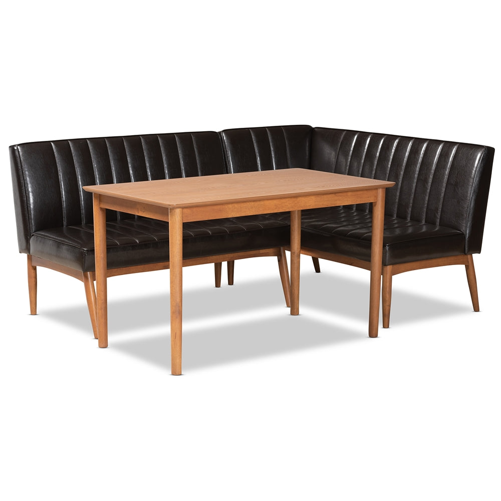 Baxton Studio Daymond Mid-Century Modern Faux Leather Upholstered and Finished Wood 3-Piece Dining Nook Set