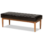 Load image into Gallery viewer, Baxton Studio Daymond Mid-Century Modern Dark Brown Faux Leather Upholstered And Walnut Brown Finished Wood Dining Bench
