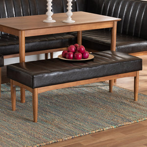 Baxton Studio Daymond Mid-Century Modern Dark Brown Faux Leather Upholstered And Walnut Brown Finished Wood Dining Bench