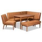 Load image into Gallery viewer, Baxton Studio Daymond Mid-Century Modern Tan Faux Leather Upholstered And Walnut Brown Finished Wood 5-Piece Dining Nook Set
