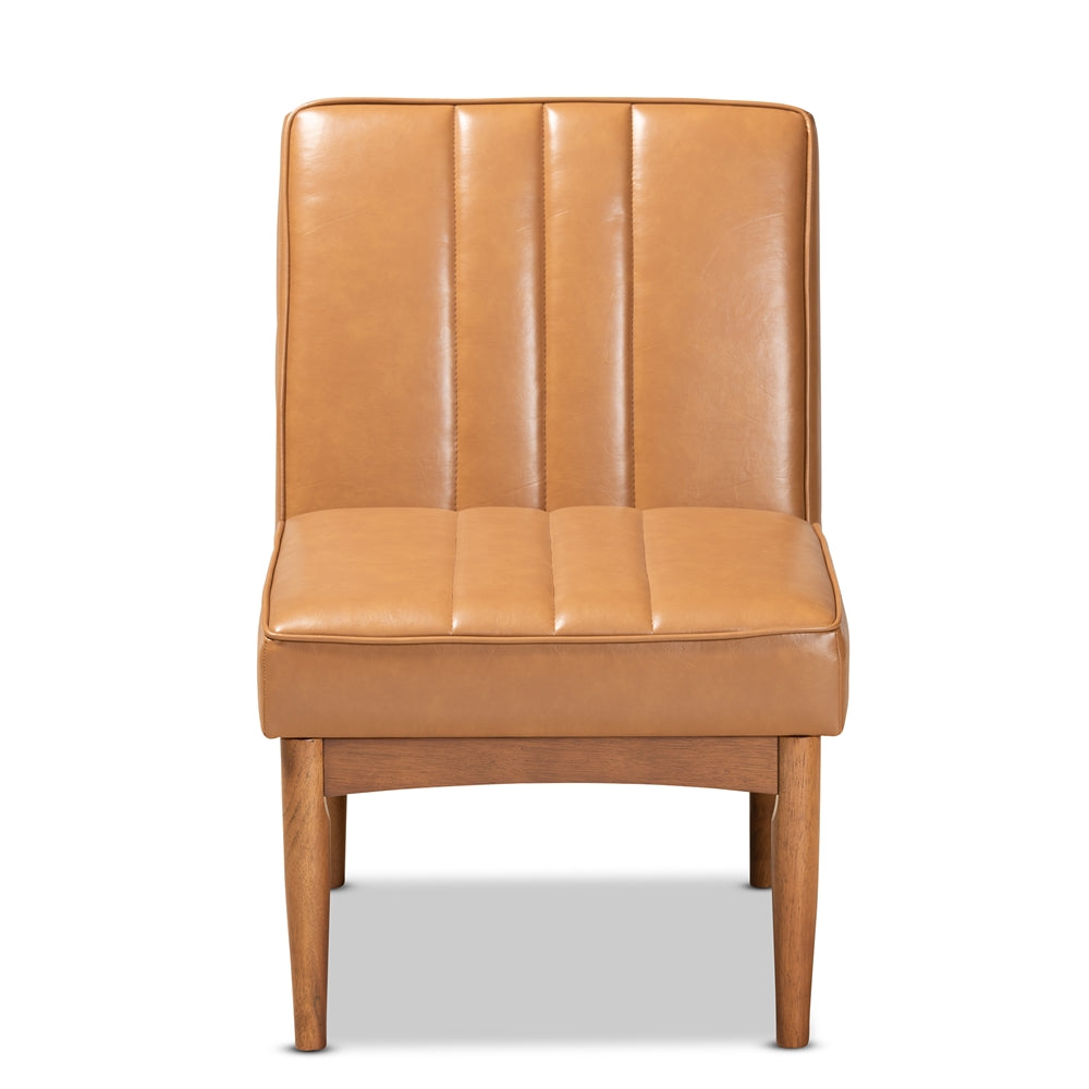 Baxton Studio Daymond Mid-Century Modern Tan Faux Leather Upholstered And Walnut Brown Finished Wood Dining Chair