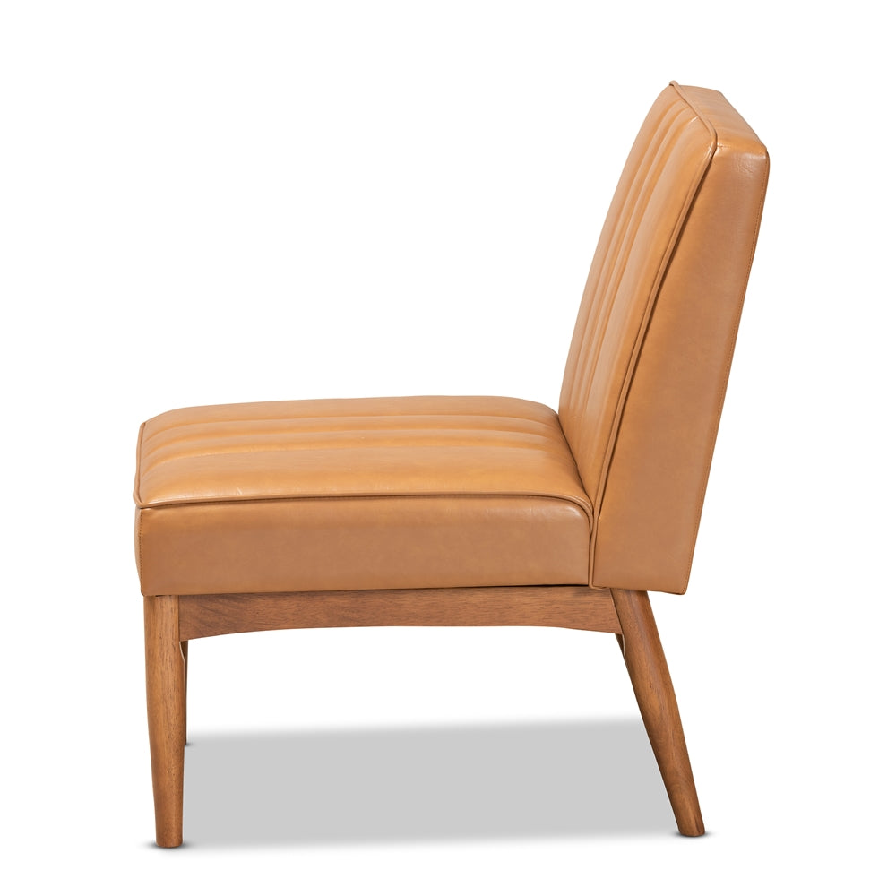 Baxton Studio Daymond Mid-Century Modern Tan Faux Leather Upholstered And Walnut Brown Finished Wood Dining Chair