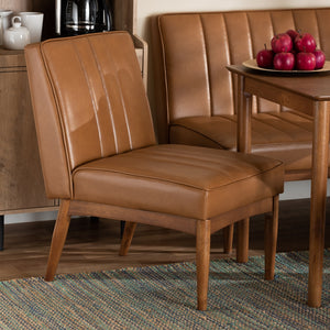 Baxton Studio Daymond Mid-Century Modern Tan Faux Leather Upholstered And Walnut Brown Finished Wood Dining Chair