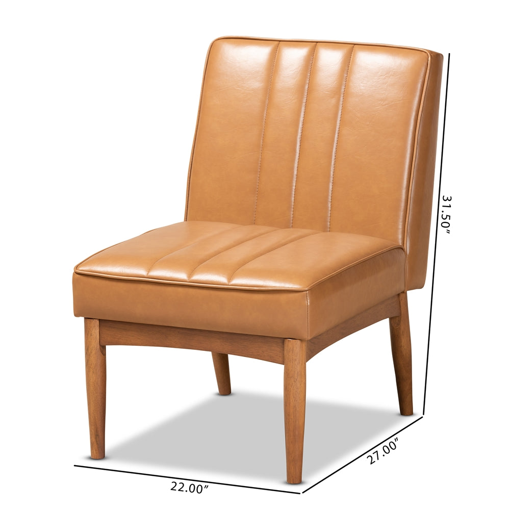 Baxton Studio Daymond Mid-Century Modern Tan Faux Leather Upholstered And Walnut Brown Finished Wood Dining Chair