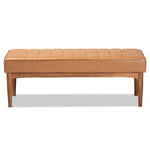 Load image into Gallery viewer, Baxton Studio Daymond Mid-Century Modern Tan Faux Leather Upholstered And Walnut Brown Finished Wood Dining Bench
