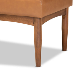 BAXTON STUDIO DAYMOND MID-CENTURY MODERN TAN FAUX LEATHER UPHOLSTERED AND WALNUT BROWN FINISHED WOOD DINING BENCH