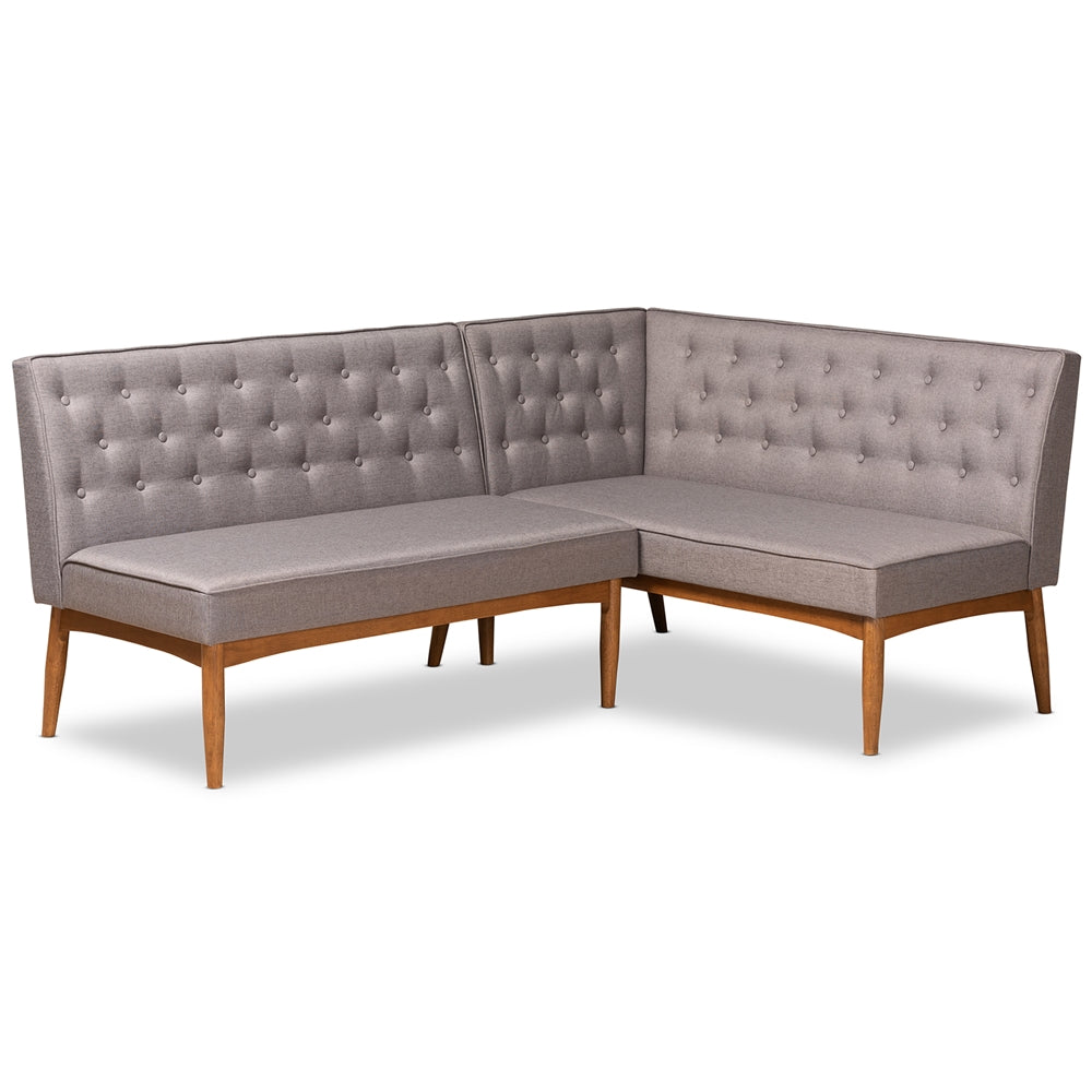 Baxton Studio Riordan Mid-Century Modern Fabric Upholstered and Finished Wood 2-Piece Dining Nook Banquette Set