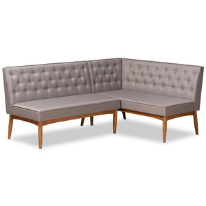 Baxton Studio Riordan Mid-Century Modern Fabric Upholstered and Finished Wood 2-Piece Dining Nook Banquette Set