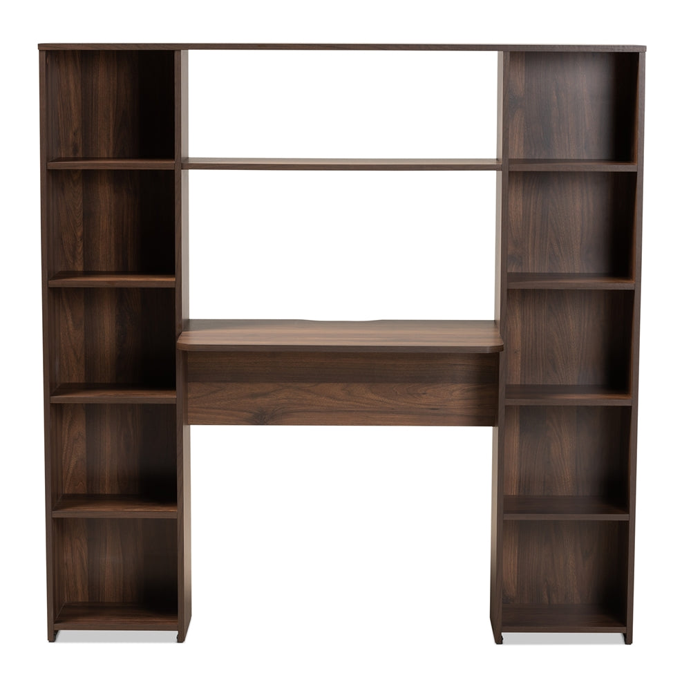 Baxton Studio Ezra Modern And Contemporary Walnut Brown Finished Wood Storage Computer Desk With Shelves