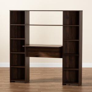 Baxton Studio Ezra Modern And Contemporary Walnut Brown Finished Wood Storage Computer Desk With Shelves